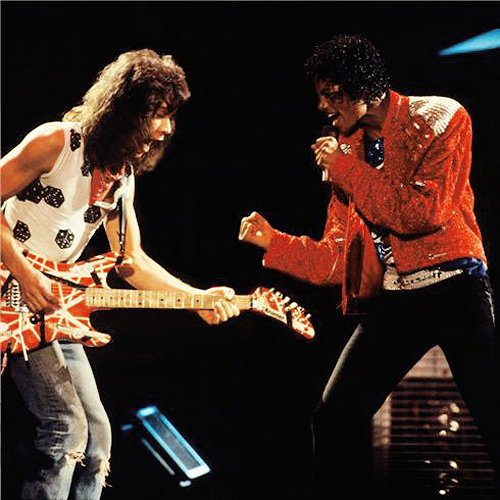 Eddie Van Halen and Michael Jackson performing “Beat It” 1984