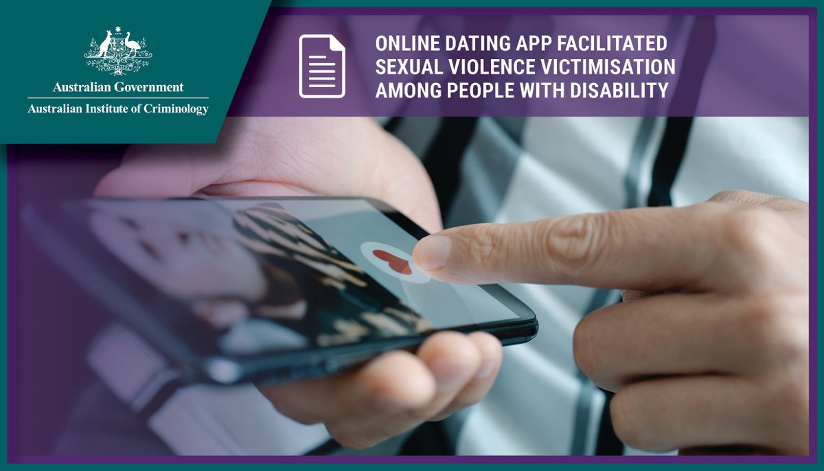 AICriminology's tweet photo. Today we released a #TrendsAndIssues report which found that 88% of the dating app users with disability surveyed had experienced some form of dating app facilitated sexual violence.
Learn more https://t.co/9QEmTjZ1hq
#AICResearch https://t.co/CLTCO0CWp9