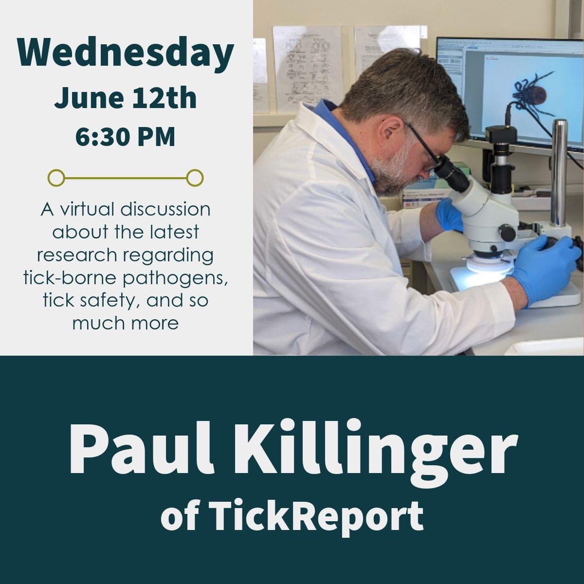 Join LymeDRC for a conversation with Paul Killinger of @TickReport whose mission is “To provide a professional tick testing service to public individuals and agencies seeking more information about the risk of dangerous tick-borne pathogens.” #ticks 
lymedrc.org/events/?fbclid…