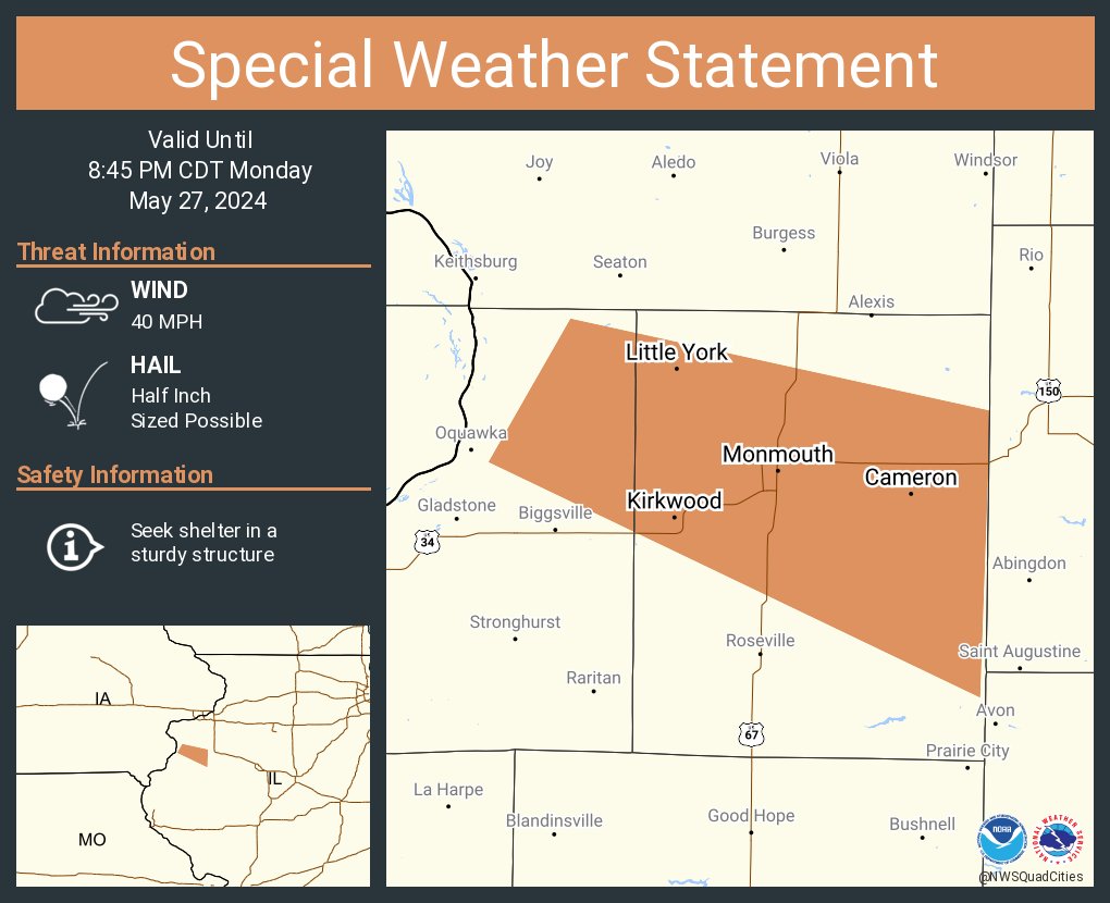 A special weather statement has been issued for Monmouth IL, Kirkwood IL and Little York IL until 8:45 PM CDT