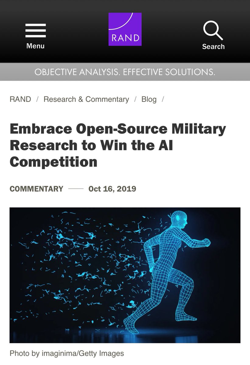 Pleasantly surprised that even @RANDCorporation has come around on open source AI and national security