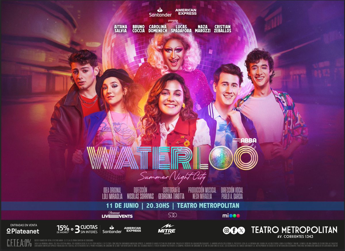 La fiesta esta a punto de comenzar <a href="/Plateanet/">Plateanet</a> #WaterlooSummerNightCity Estreno: 11 de Junio. <a href="/MetropolitanOk/">Teatro Metropolitan</a>