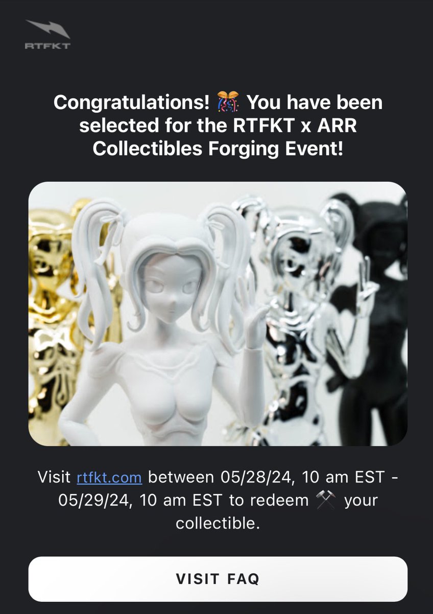 i was away for the weekend and decided to check my emails just now 🥳 <a href="/RTFKT/">RTFKT</a>