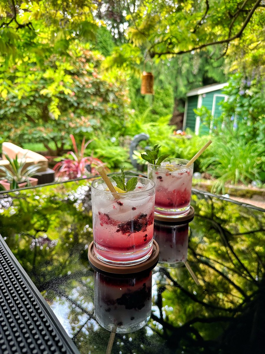 kcline's tweet photo. The Grove backyard bar at Kermit House โThe Tortured Frogโ
Crushed raspberries & blackberries, lime juice, orgeat, lemon-lime soda on ice with mint and citrus twist.
White rum or tequila - you pick
At last we finished this little corner!
#kermithouse #drinks #backyardbar https://t.co/aXEwlSssgF