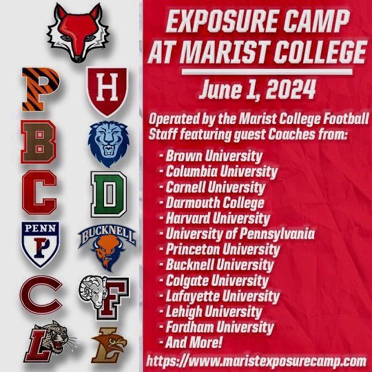 There are 30+ Different Schools represented at Exposure Camp! Spots are VERY limited and filling up fast. You want to play at the next level? Come make that become a real thing. June 1st, 2024 could be a life changing day for you. Earn It! Link: maristexposurecamp.com