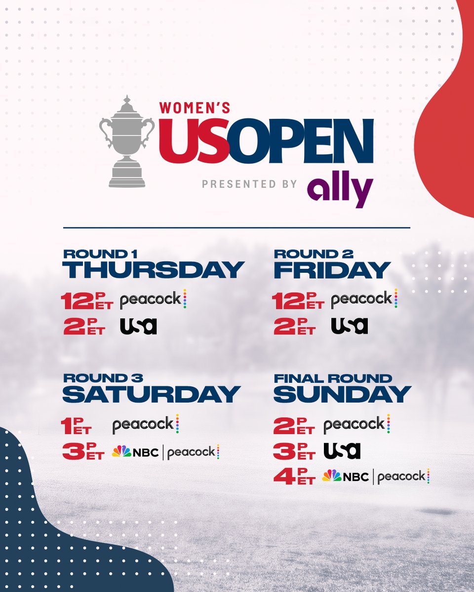 The 79th @USWomensOpen tees off this week at Lancaster Country Club! 🏆 How to watch every round of the year's second women's major ⬇️