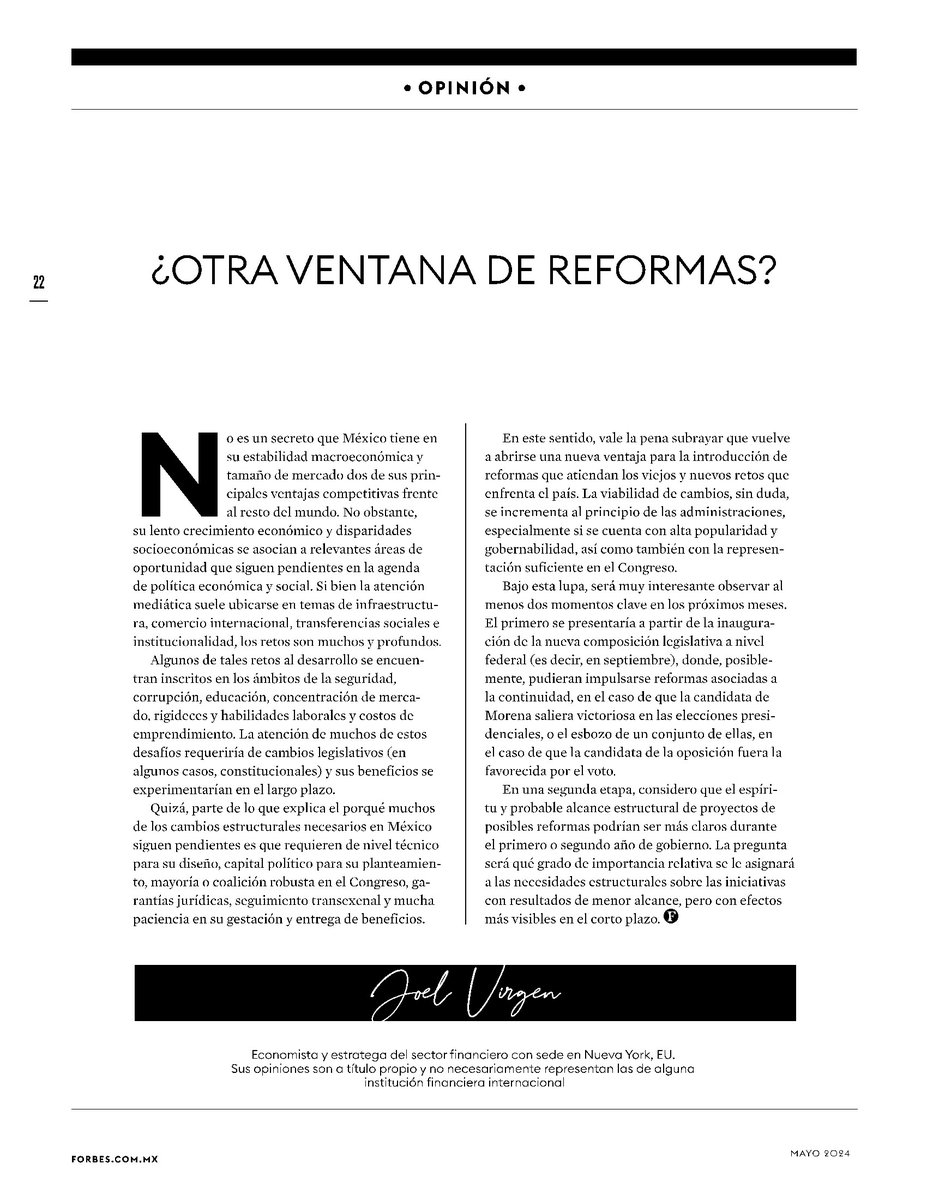 joelvirgen's tweet photo. Muchos retos estructurales sobreviven. Requieren de nivel técnico para su diseño, capital político para plantearlas, mayoría o coalición robusta para aprobarlas, seguimiento transexenal y mucha paciencia en su gestación y entrega de beneficios. Mi columna para @Forbes_Mexico. https://t.co/xjc7pJefSb