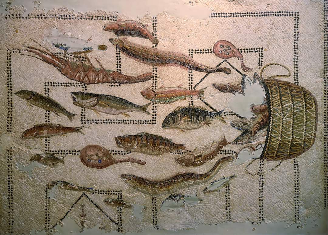 A mid-3rd Century AD, Roman Mosaic; depicting fish and molluscs escaping from a basket. The scene symbolises generous abundance.

Sousse Archaeological Museum, Tunisia

#archaeohistories