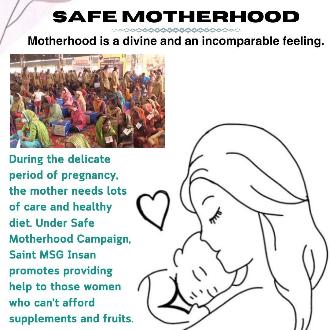 Dera sacha Sauda has started Respect Motherhood campaign for pregnant women under which poor women are given free Ration and nutritional kits,fruits and dry fruits etc. So that both mother and child remain healthy. Inspiration by Guru Saint Dr MSG Insan Ji. 
#MotherChildCare