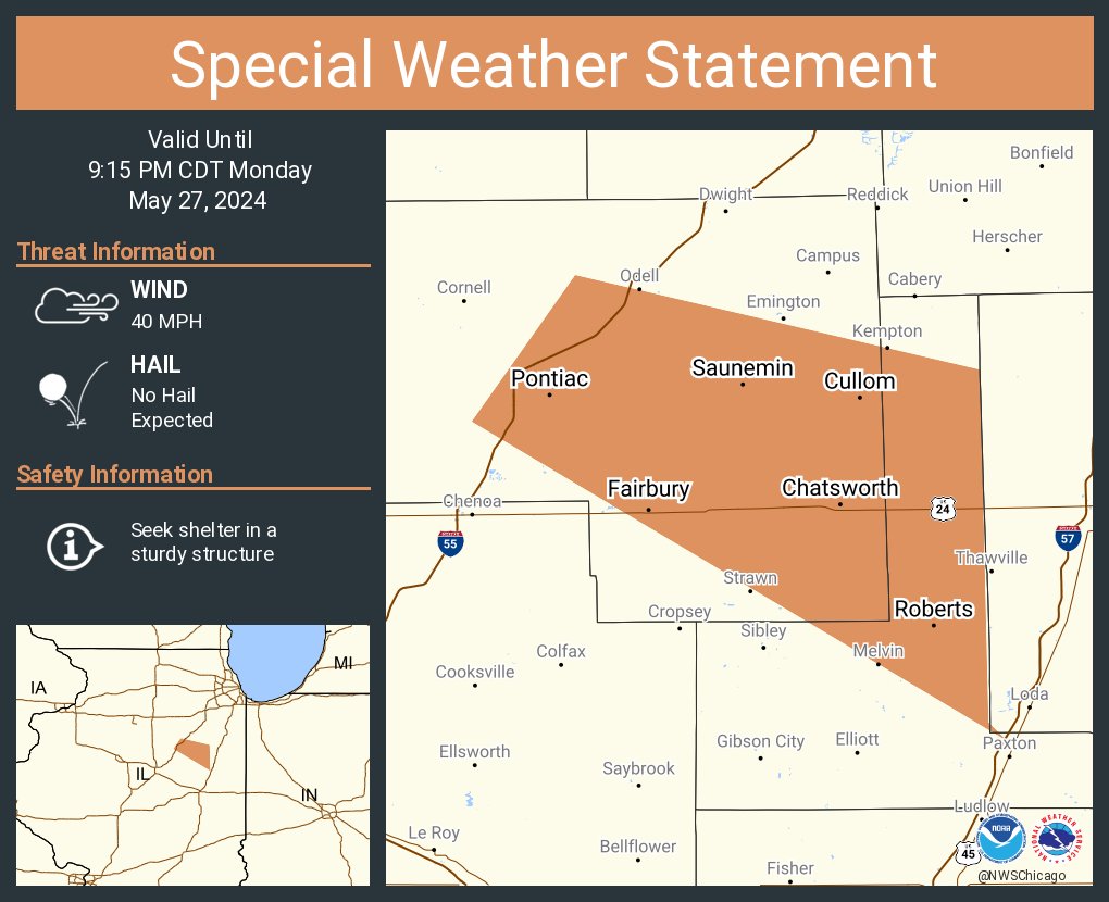A special weather statement has been issued for Pontiac IL, Fairbury IL and Forrest IL until 9:15 PM CDT