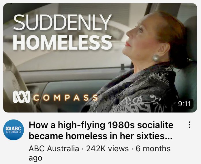 SimonIshihara's tweet photo. How a high-flying 1980s socialite became homeless in her sixties | Compa... https://t.co/sk3pjEjVgv via @YouTube.  “A WOMAN WHO LIVED HIGH, ATE THE BEST, HAD THE BEST RICH FRIENDS, NOW SHE’S HOMELESS AND NO MONEY!  IT CAN HAPPEN!” https://t.co/PRXY4yvkUy