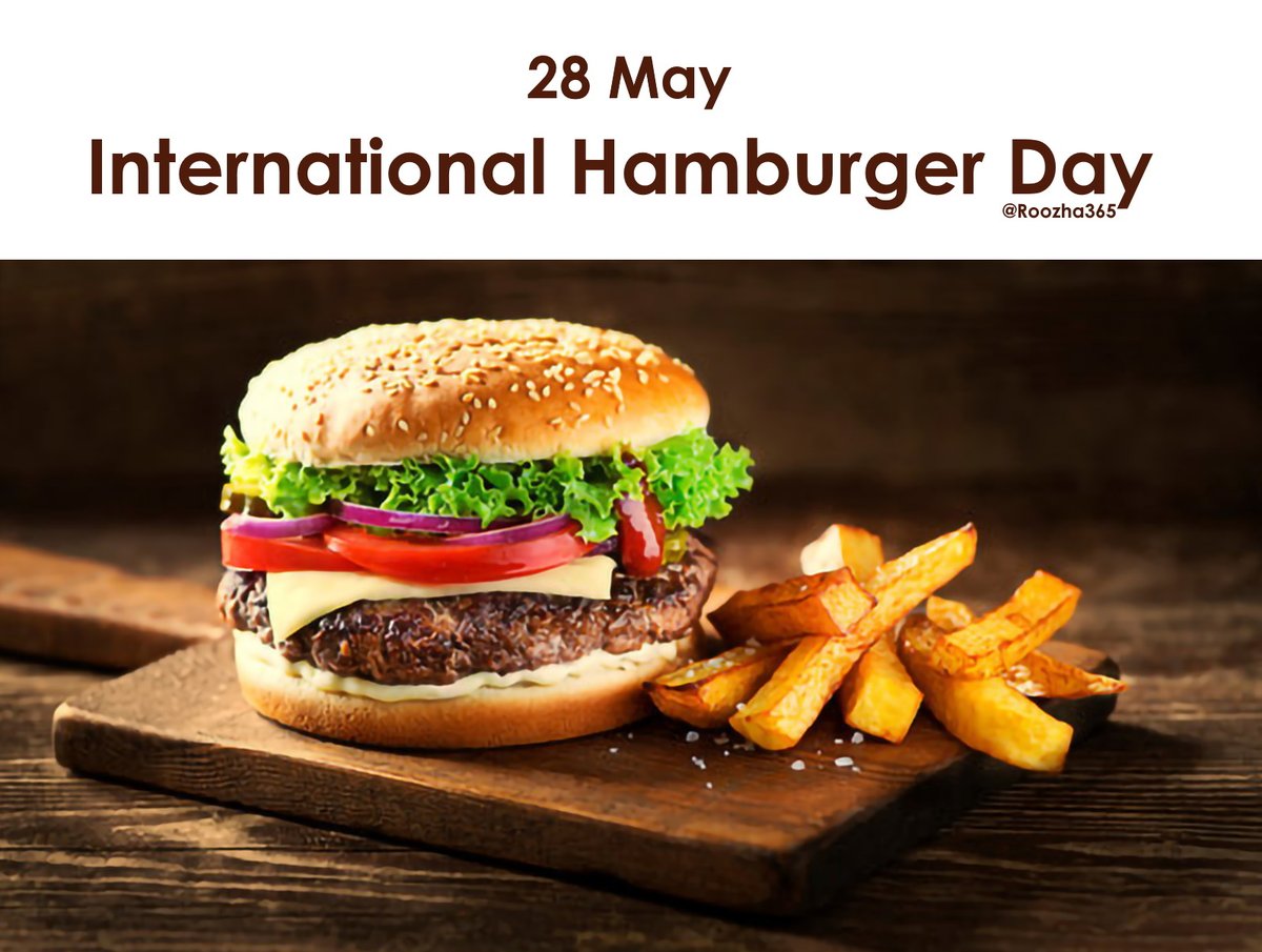 ۲۸ مه #روز_جهانی_همبرگر است. غذای فست فودی که طرفداران زیادی در دنیا دارد و معمولا با سیب زمینی سرخ‌شده سرو می‌شود #روزها #HamburgerDay t.me/Roozha365