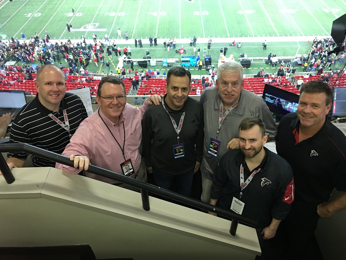 Sadly longtime @AtlantaFalcons & @GTAthletics radio engineer Miller Pope (2nd from right, next to @archerqb16) has unexpectedly passed away. 
Loyal, capable, hardworking for not just our broadcasts but dozens of others in his long ATL career. 
God bless Miller & 🙏🏻 to all he knew