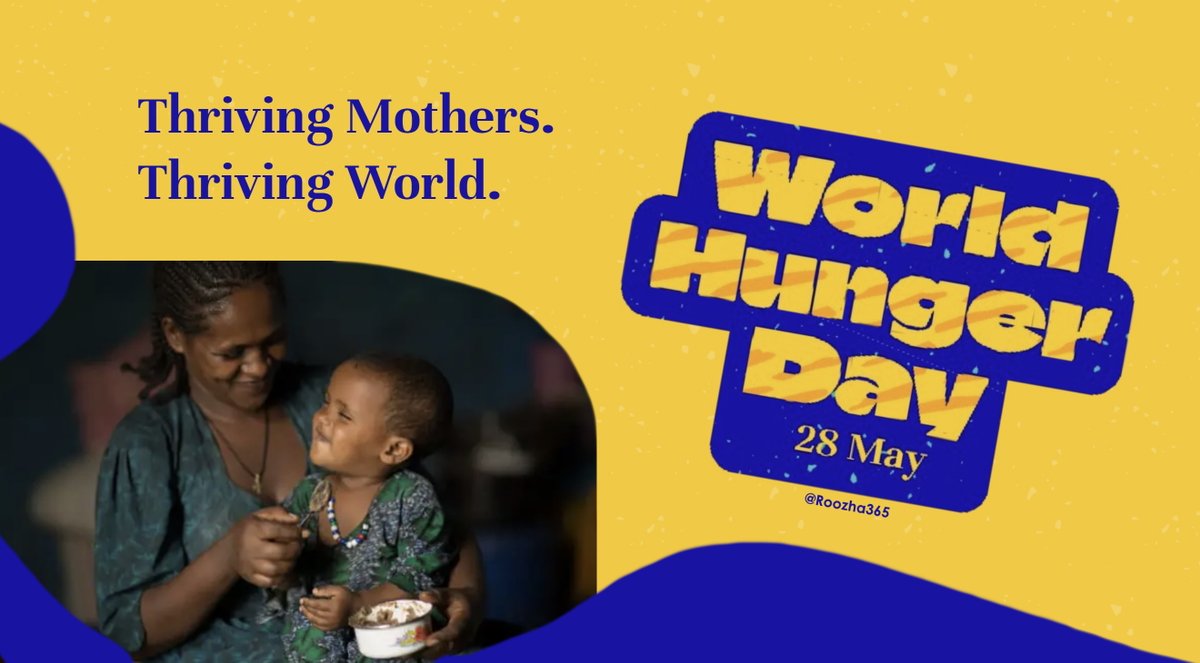 ۲۸ مه #روز_جهانی_گرسنگی است. روزی با هدف از بین بردن گرسنگی در سراسر جهان و دسترسی آسان غذا برای همه. این روز امسال به تغذیه مادران توجه ویژه دارد با این شعار: مادران شکوفا، جهانی پر رونق #روزها @WorldHungerDay #WorldHungerDay t.me/Roozha365