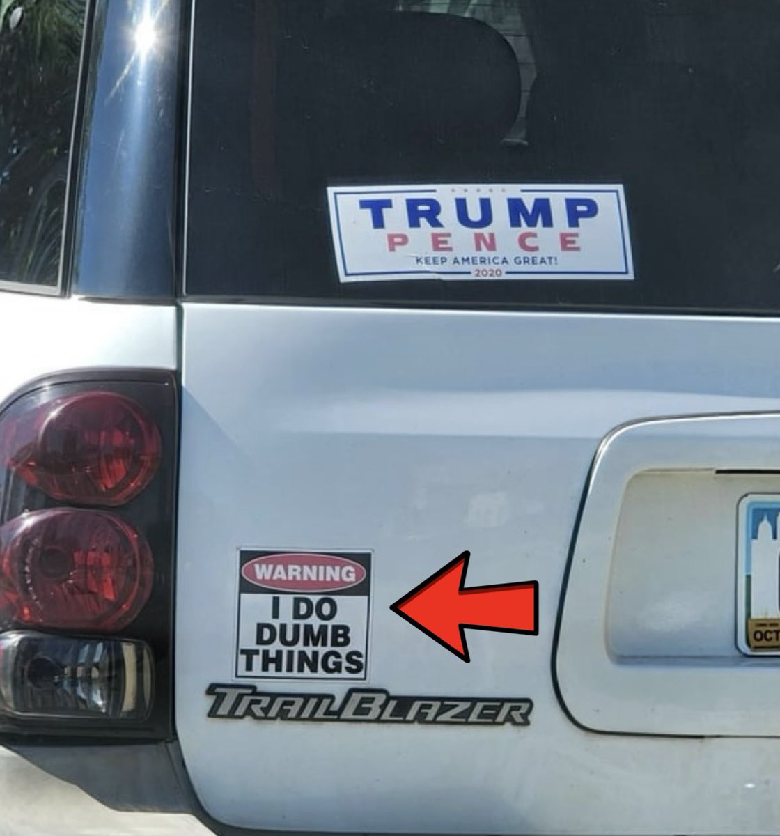 The second bumper sticker is redundant.