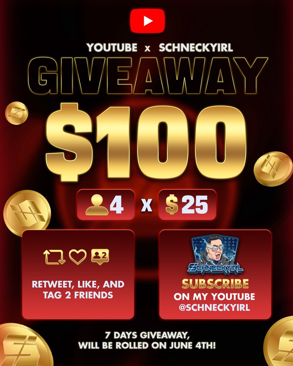 🚨FREE GIVEAWAY ALERT - $100 (4x Winners)🚨

✅Like/RT + Tag 2 Friends
✅Subscribe on YouTube (Post Screenshot)

👉 youtube.com/@Schneckyirl 

🥳WINNERS ROLLED IN 7 DAYS 🥳