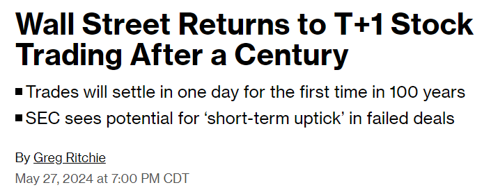 The U.S. Stock Market will now be as fast as it was a century ago as stocks will now settle in one day 🚨