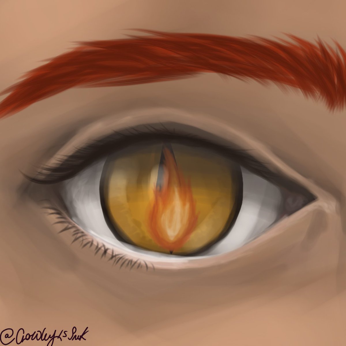 Day 27 of: #ineffablemay2024

'Flashback'

I tried. 😫 Crowley seeing an open flame and having flashbacks.
#GoodOmens
#GoodOmensFanArt