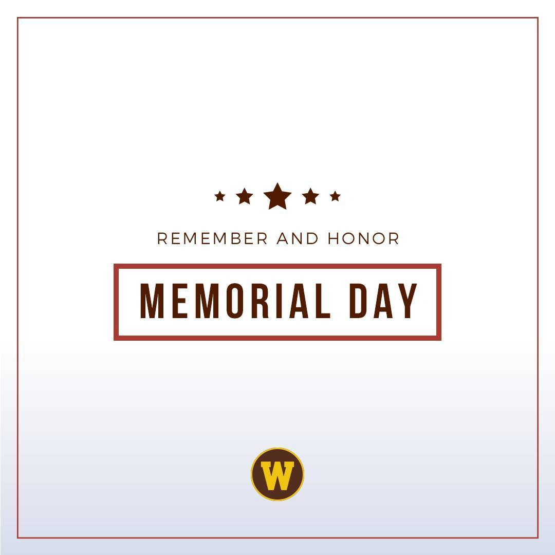 WesternMichU's tweet photo. As we mark Memorial Day, we honor the sacrifice of those who gave their lives to protect our freedom. Wishing a safe holiday to all our Broncos! 💛 🇺🇸 https://t.co/K14sntYy52