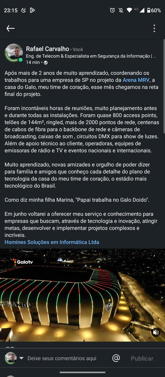 Plano de Tecnologia da @ArenaMRV Concluído ✅
2 anos de muito aprendizado!
Sensação de dever cumprido e orgulho que nunca havia sentido durante toda minha carreira. #arenamrv