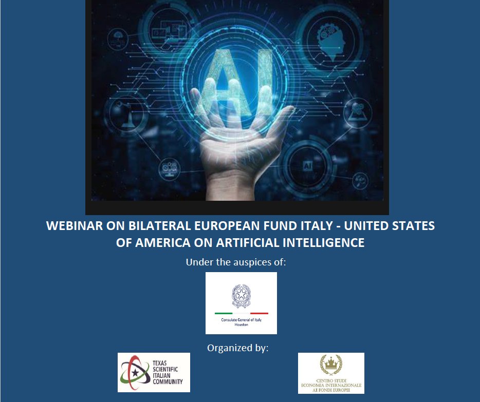 Miami Scientific Italian Community (@miami_sic) on Twitter photo 🇮🇹 in 🇺🇸
Today is the Day!!
Webinar on BILATERAL EUROPEAN FUND ITALY – UNITED STATES OF AMERICA ON ARTIFICIAL INTELLIGENCE.
⏰12:00 CST
👉 miamisic.org/webinar-on-ai-…
<a href="/TexasSIC/">Texas Scientific Italian Community</a>, <a href="/ItalyinHouston/">Italy in Houston</a> 🇮🇹 in 🇺🇸
Today is the Day!!
Webinar on BILATERAL EUROPEAN FUND ITALY – UNITED STATES OF AMERICA ON ARTIFICIAL INTELLIGENCE.
⏰12:00 CST
👉 miamisic.org/webinar-on-ai-…
<a href="/TexasSIC/">Texas Scientific Italian Community</a>, <a href="/ItalyinHouston/">Italy in Houston</a>