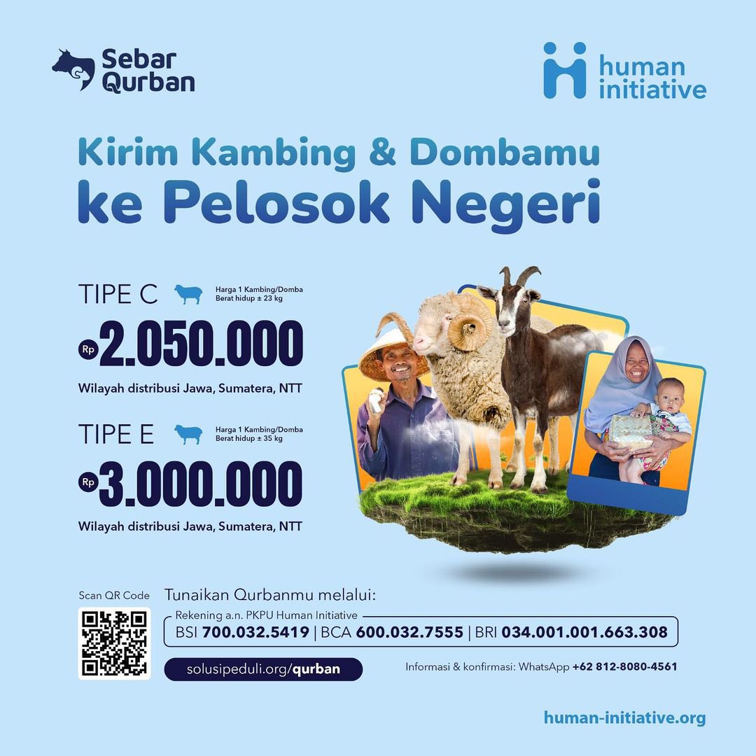 Bahagiakan mereka di pelosok negeri lewat qurban kambingmu bersama Human Initiative

Ayo raih keberkahan ibadah qurban dan sebarluaskan kebahagiaan untuk mereka yang jarang sekali makan daging.

Tunaikan qurban, melalui:
solusipeduli.org/qurban

#HiTweet
#SebarQurban