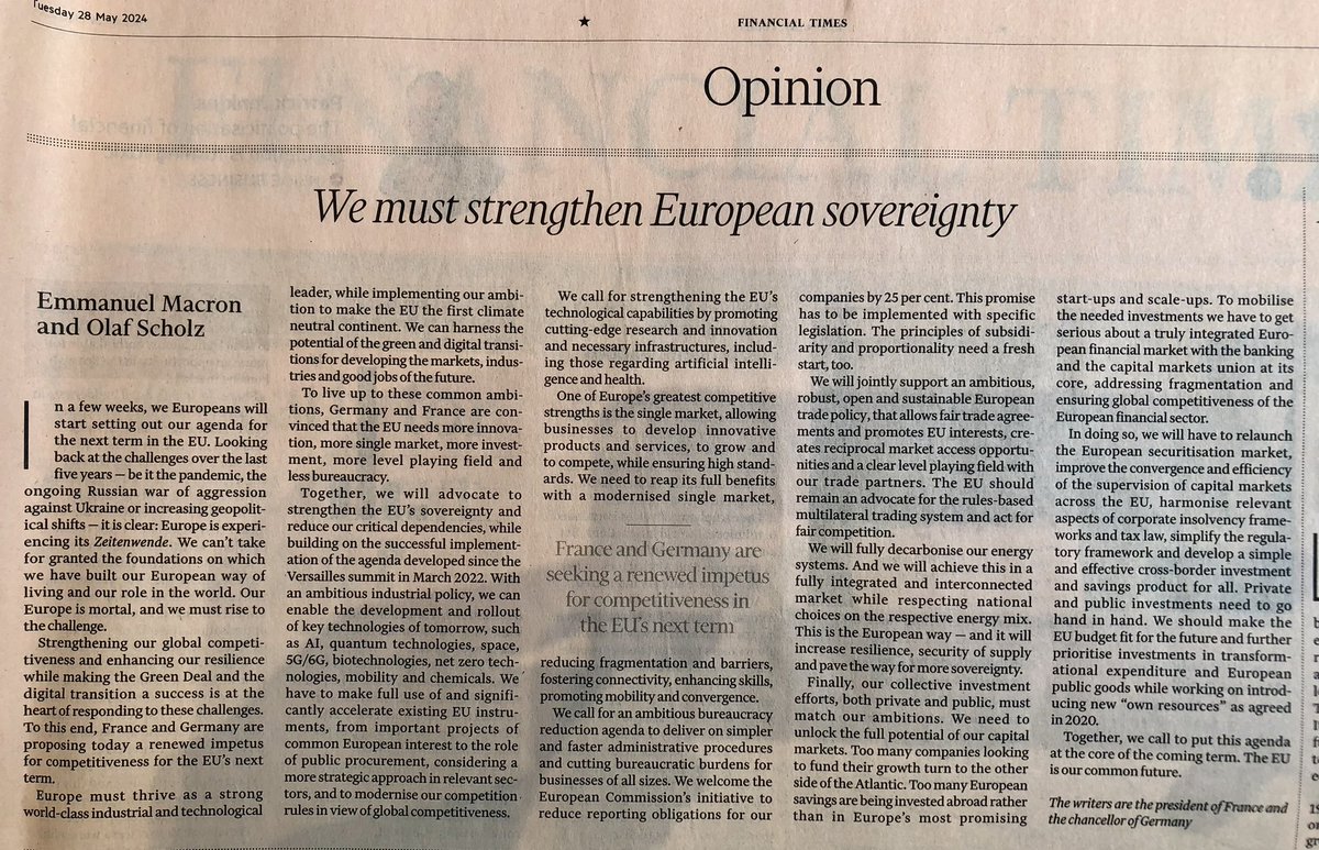 ‘Europe is experiencing its Zeitenwende. We can’t take for granted the foundations on which we have built our European way of living & our role in the world. Our Europe is mortal’, Macron & Scholz write. Is their vision credible? I asked @Alex_J_Thiele in ‘Europe without Borders’