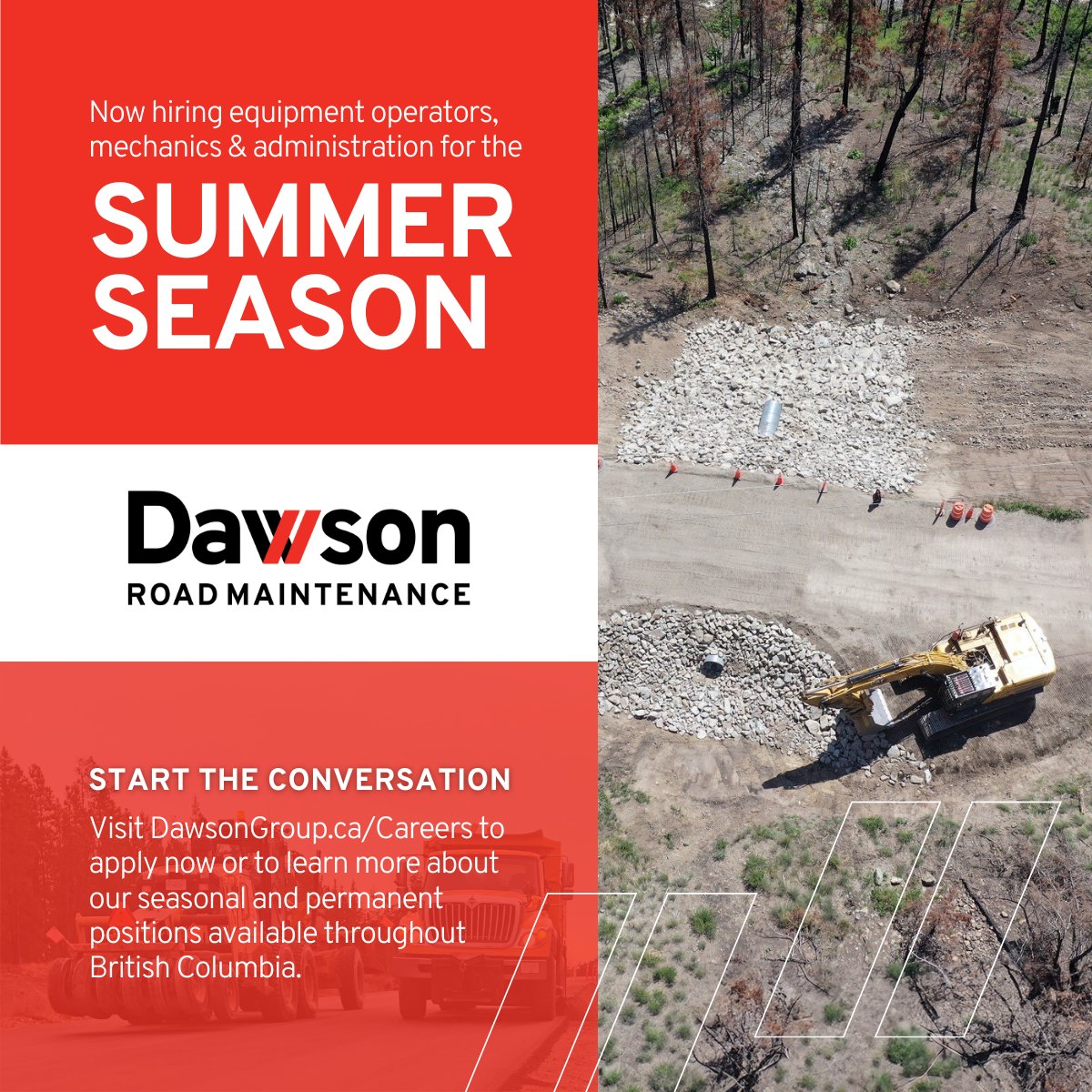 DawsonrmNP's tweet photo. Construction season is right around the corner, and Dawson Road Maintenance is now hiring equipment operators, mechanics, and various administration/management roles. Visit https://t.co/Y89JdS3SmV to apply now. #DawsonCareers #CareerPlanning #WorkBC #BCjobs #Hiring #BC https://t.co/rd6Xhg8WEW