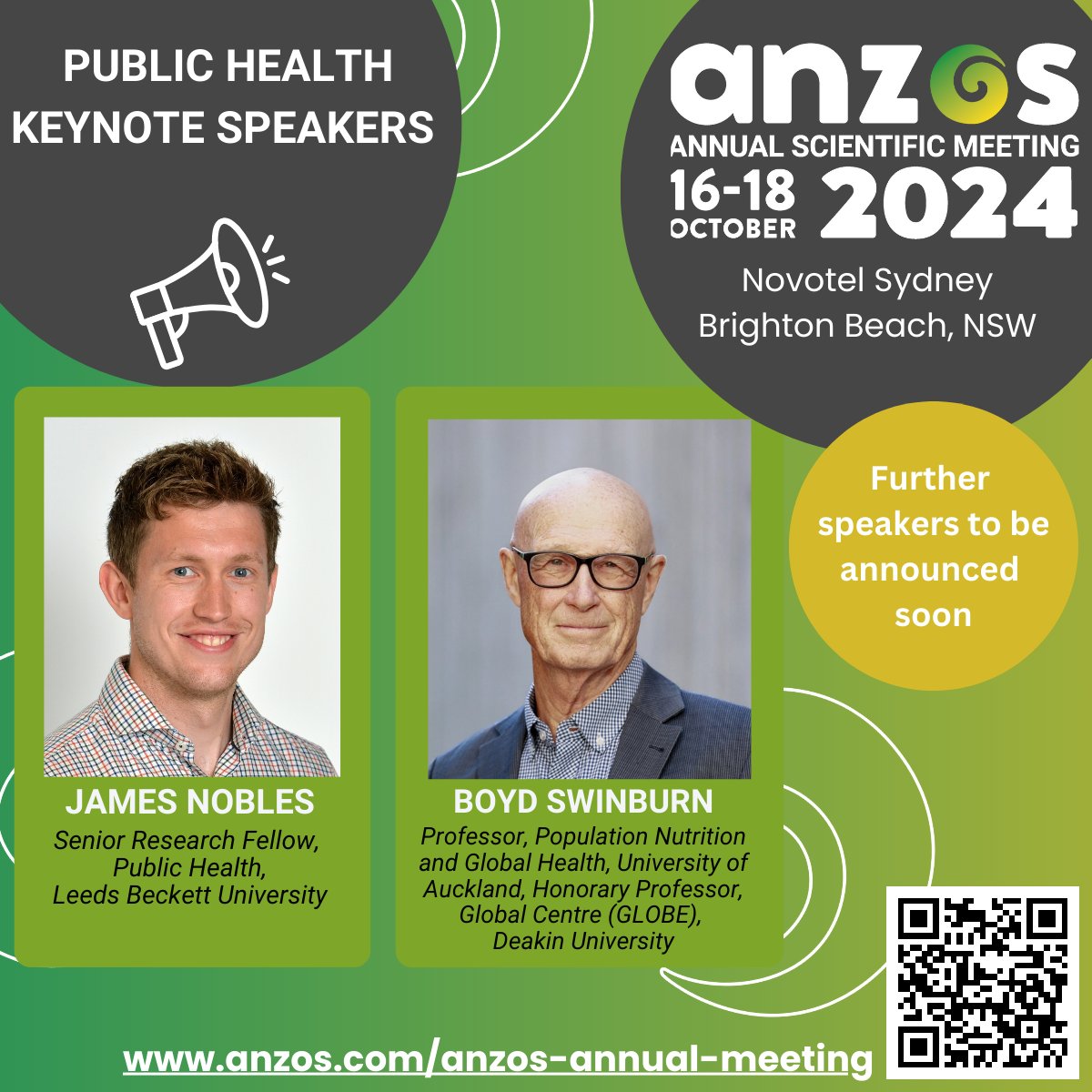 🌟We're thrilled to announce not one, but TWO incredible Public Health Plenary speakers for #ANZOS2024! Prof. @BoydSwinburn and Dr. @JNHealth   Join us for their insightful talks in Sydney 16-18 October. Register and submit your abstract #PublicHealth #LetsTalkAboutObesity 🇦🇺🇳🇿