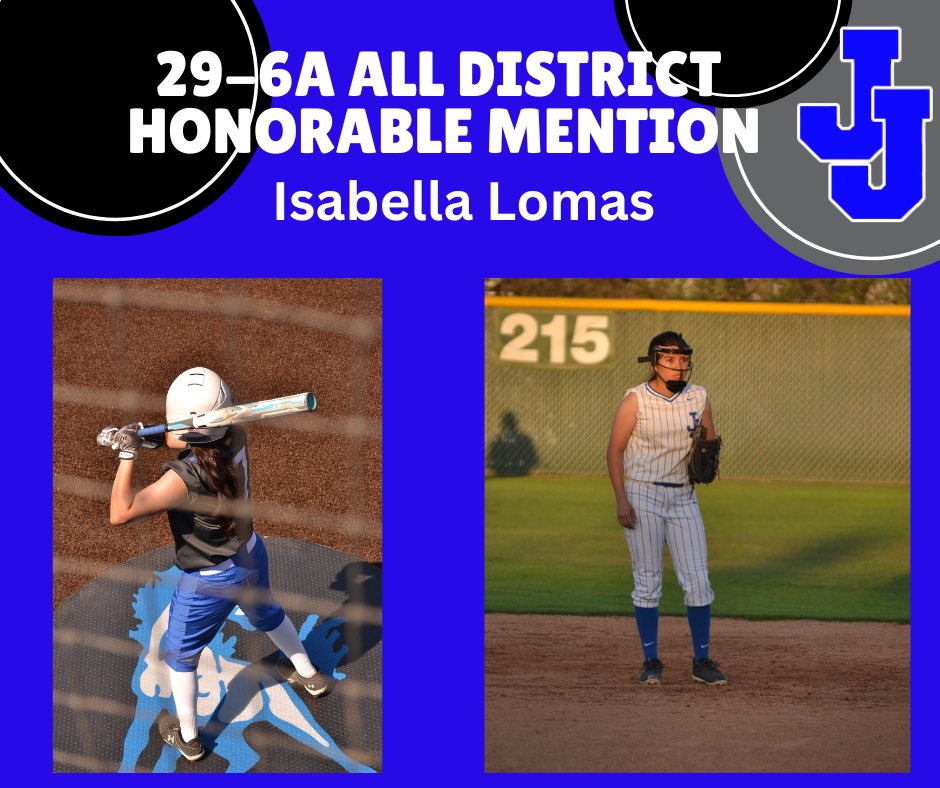 Congratulations to Isabella Lomas on her selection to 29-6A All District Honorable Mention Team!! We are so proud of you!! 💪🥎 @NISDJay @JHSGirlsAthl