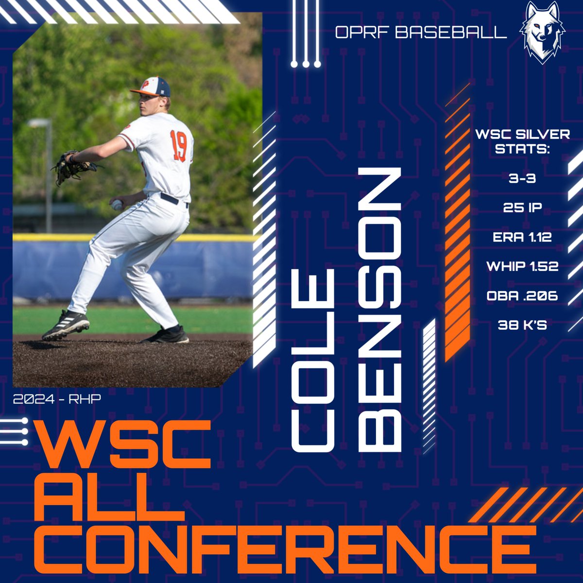 oprfbaseball's tweet photo. Congratulations to Senior Cole Benson on being named to the WSC All-Conference team. #OPRFbaseball #HUSKIES https://t.co/rD43CIZg4t