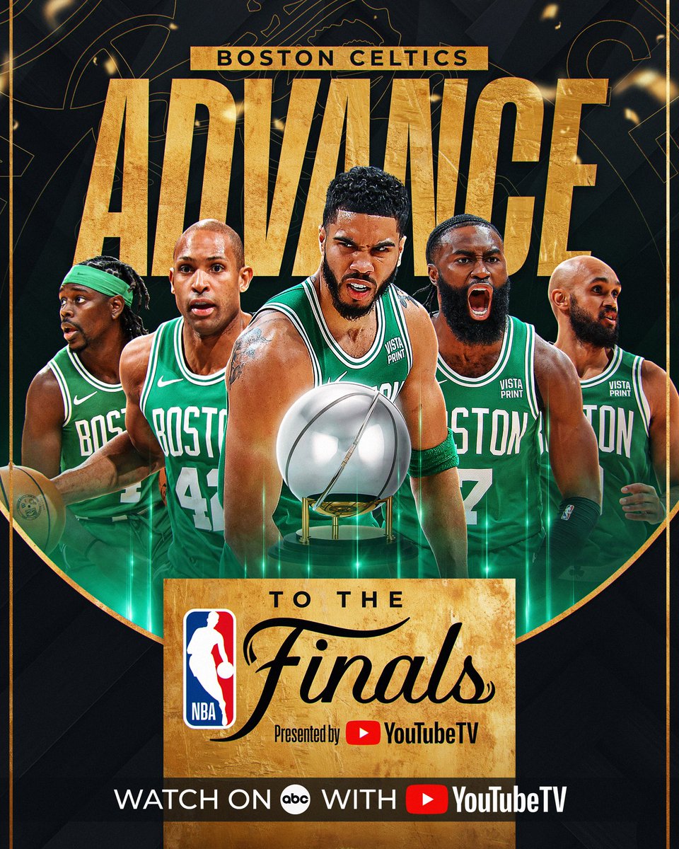 NBA (@nba) on Twitter photo The <a href="/celtics/">Boston Celtics</a> advance to the #NBAFinals presented by <a href="/YouTubeTV/">YouTube TV</a>!
Game 1: Thursday, 6/6 at 8:30pm/et on ABC! The <a href="/celtics/">Boston Celtics</a> advance to the #NBAFinals presented by <a href="/YouTubeTV/">YouTube TV</a>!
Game 1: Thursday, 6/6 at 8:30pm/et on ABC!