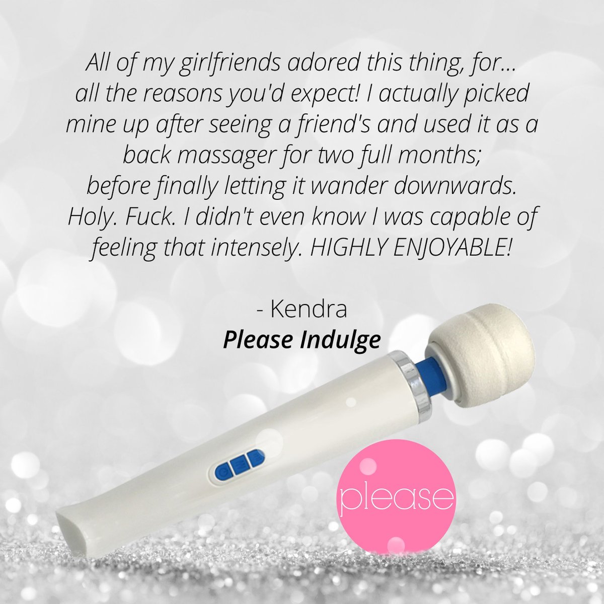 PleaseToys's tweet photo. Thanks, Kendra! The Indulge Wand is quite a beauty - and we're impressed it took you too months to really indulge 😏 #indulge #massage https://t.co/5Erq5atCGu