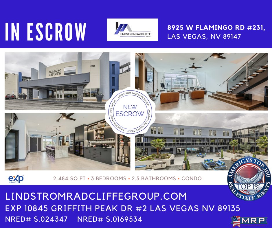 Congratulations to our Sellers, of this New York Style, Las Vegas, Loft Penthouse, at 8925 W Flamingo Rd #231, Las Vegas, NV 89147, for accepting an offer!
We are #InEscrow.
#Grateful #LindstromRadcliffeGroup #lasvegasrealestate #lasvegasrealtor #lasvegaslocals #exprealty