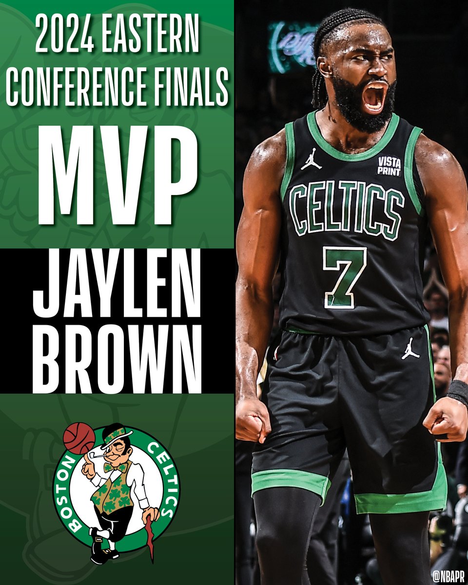 Boston Celtics forward-guard Jaylen Brown is the recipient of the Larry Bird Trophy as the Most Valuable Player of the 2024 Eastern Conference Finals.