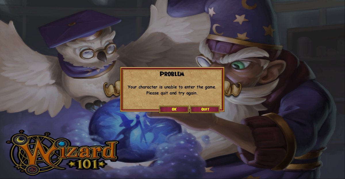 Hey, @Wizard101 and @Wizard101Devs. Can you please explain what 'Your character is unable to enter the game. Please quit and try again.' means? I can access all Wizards except one, and this is the first time I have experienced this. [Is anyone else having this issue? #Wizard101]