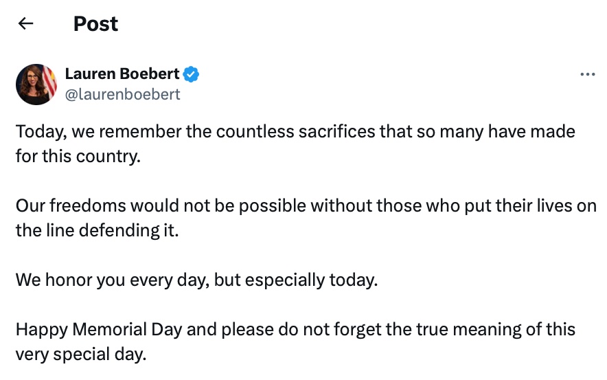 'It is not my role to keep you healthy.' 
-Lauren Boebert  to veterans, every day that is not Memorial or Veterans Day.

No veteran should have to choose between food on the table,  a roof over head, or cancer medicine. 

The PACT Act took 15 years to pass because dishonorable