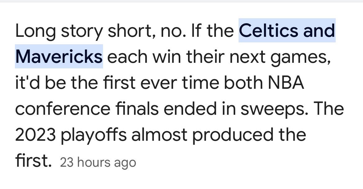 If the Mavs beat the Wolves tomorrow then it’ll be the first time in NBA history where both the WCF and ECF ended up in a sweep🤯