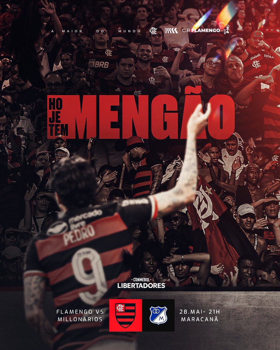 HOJE TEM MENGÃO NA CONMEBOL LIBERTADORES! 

Às 21h, o Mais Querido enfrenta o Millonarios (COL), no Maracanã, pela última rodada da fase de grupos. Vamos com tudo em busca dos três pontos e da classificação! 💪❤️🖤

VAMOOOOOOOOOOOOOOOOOOOOOOOOOOS FLAMENGOOOOOOOOOO! 

#FLAxMIL
