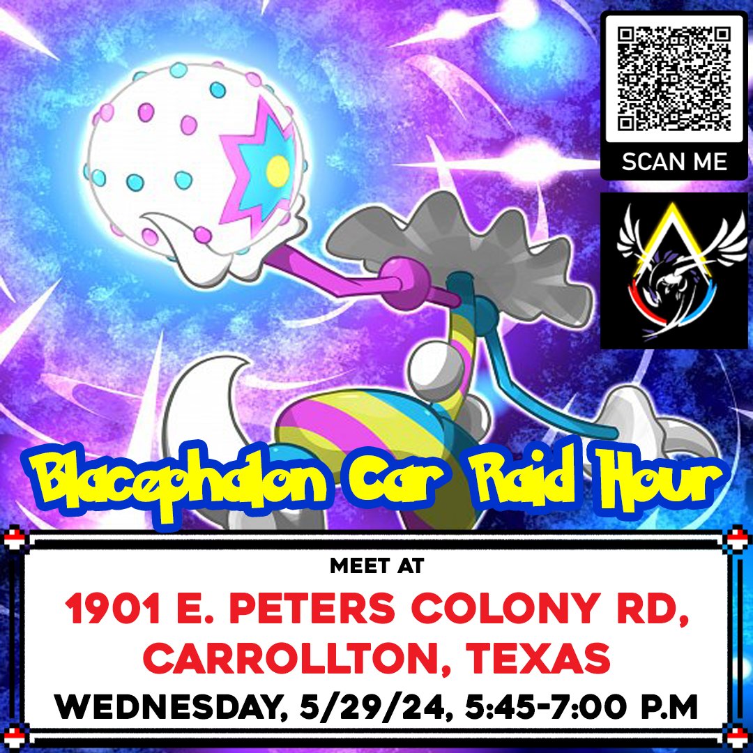 ATPTPodcast's tweet image. Join the A.C.FB Campfire community for Raid Hour where they drive between different gyms to do the newly released Blacephalon Raids!

Meet at the listed address: 1901 E. Peters Colony Rd, Carrollton, Texas, 75007

#PokemonGO #CarrolltonTX #DFW #Dallas