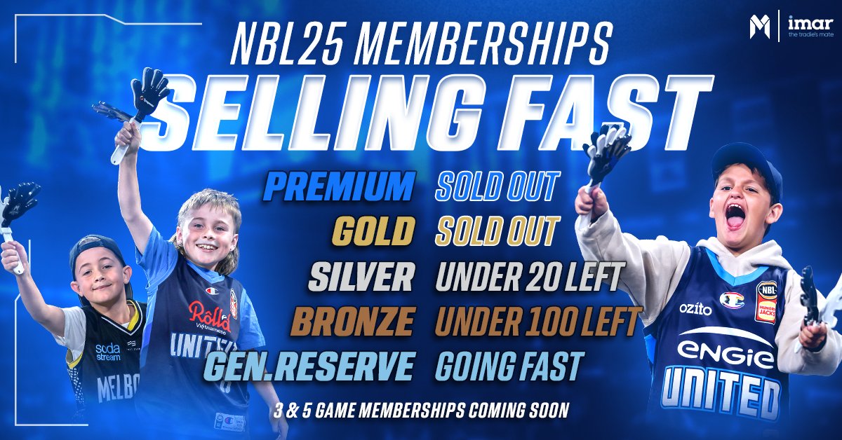 NBL25 full season memberships are selling at a record pace, with categories already selling out after being on sale for less than a day 🔥 Melbourne United fans are encouraged to hurry and lock in their membership now, to avoid missing out: bit.ly/4310sBx
