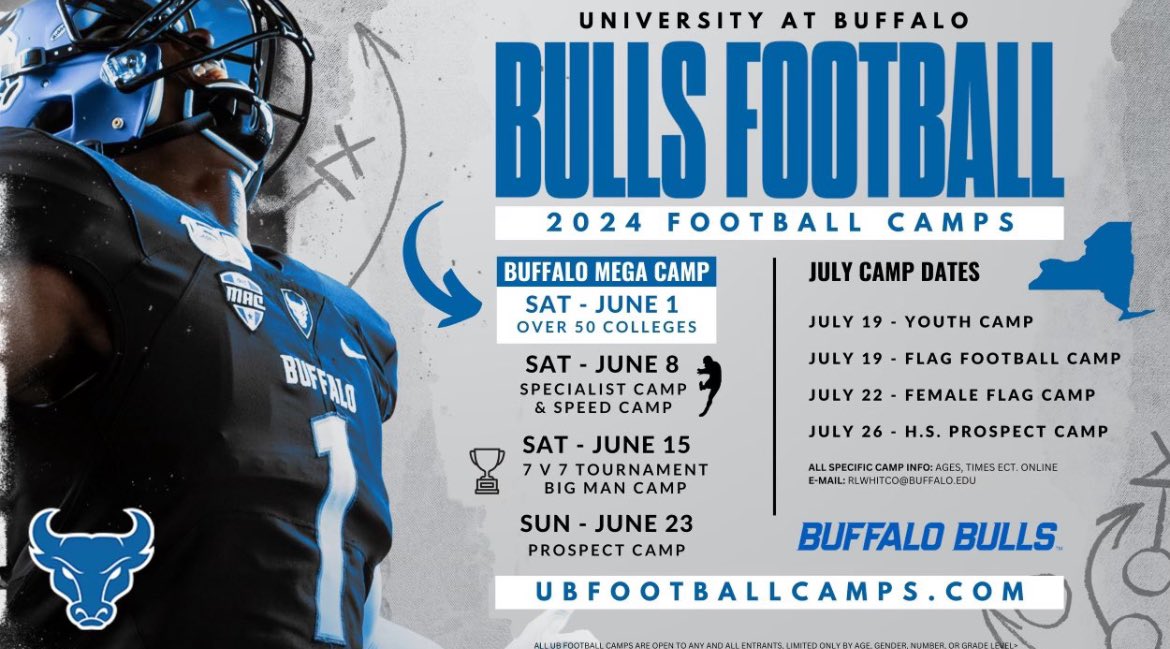 Thank you to @logannewman01 and the rest of the coaching staff at @ubfootball for the invite to improve my skill set at their camps this summer. I'm looking forward to the hard work ahead. #ubhornsup @Connetquot_FB @PrepRedzone