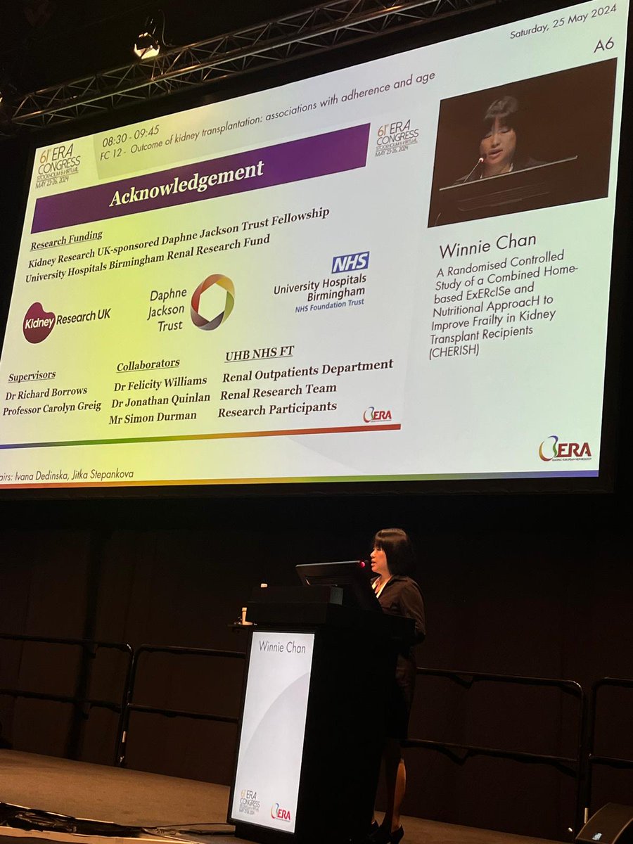 My greatest pleasure to share findings from #CHERISH study in #ERA24 Stockholm. Grateful for fellowship funding support from <a href="/Kidney_Research/">Kidney Research UK</a> <a href="/DaphneJacksonTr/">Daphne Jackson Trust</a>. Thanks <a href="/uhbtrust/">University Hospitals Birmingham</a> <a href="/UHBRenalTXTeam/">UHB Renal Transplantation Team</a> for the clinical research support! Thanks <a href="/UBSportExR/">UBSportExR</a> for hosting the fellowship!