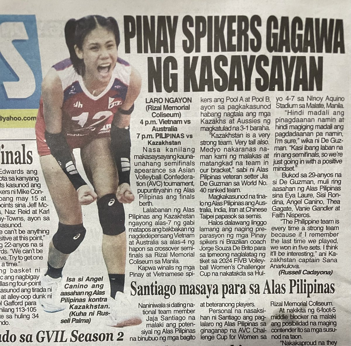 Angel Canino  featured at the back of a newspaper. ✨✨🫡🫶💚🏹#AVCChallengeCup