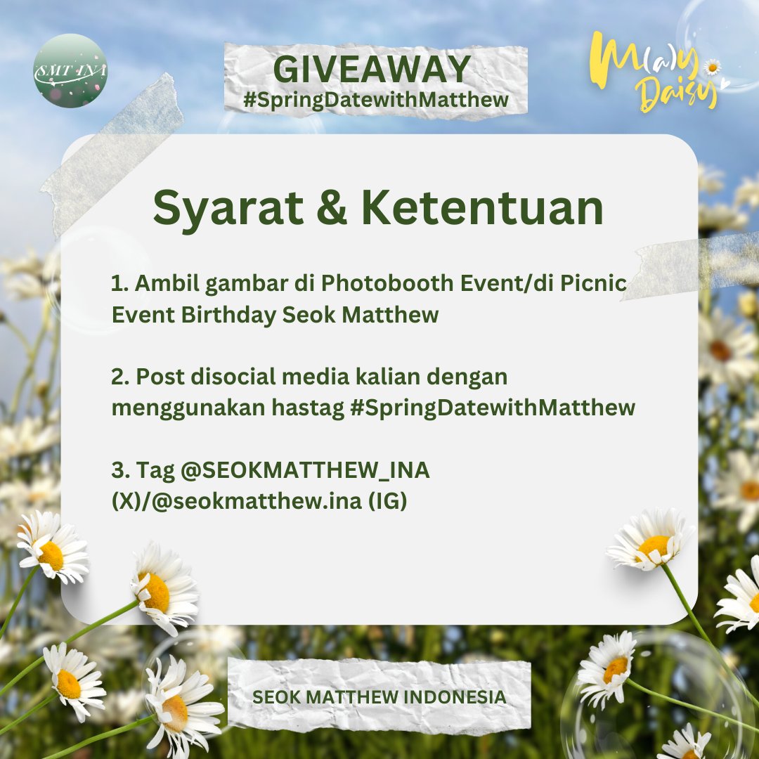 SEOKMATTHEW_INA's tweet photo. [UPDATE] 

Semua frame photobooth birthday Matthew sudah bisa dipakai yaa, jangan lupa cek detail lokasinya 📸🦊🎂

Kita juga ada giveaway jangan lupa ikutan yaaa 🫶🥳🎁

OUR BLOOMING STAR MATTHEW
#TurningTwentyTTHEW
#튜데이_이즈_매튜데이
#HappyMatthewDay
#SpringDatewithMatthew https://t.co/yh5pCBpGM6