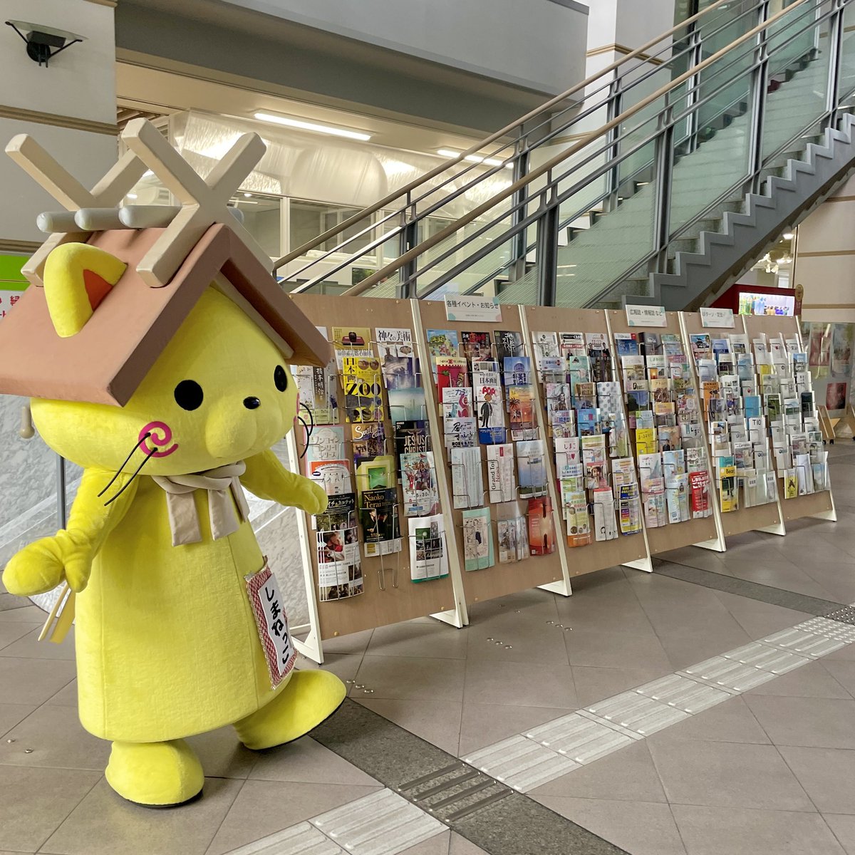 「しまねまちなび（市町村情報コーナー）」へ行ってきたにゃ🐾

オシャレにゃ赤いソファの周りに
しまね19市町村の観光情報
いーっぱいにゃ(*’ω’*)

のんびり過ごしにゃがら
島根県のことを楽しく学べる
おすすめスポットにゃ～🌈
#しまねまちなび #しまねっこ 
#タウンプラザしまね #松江市