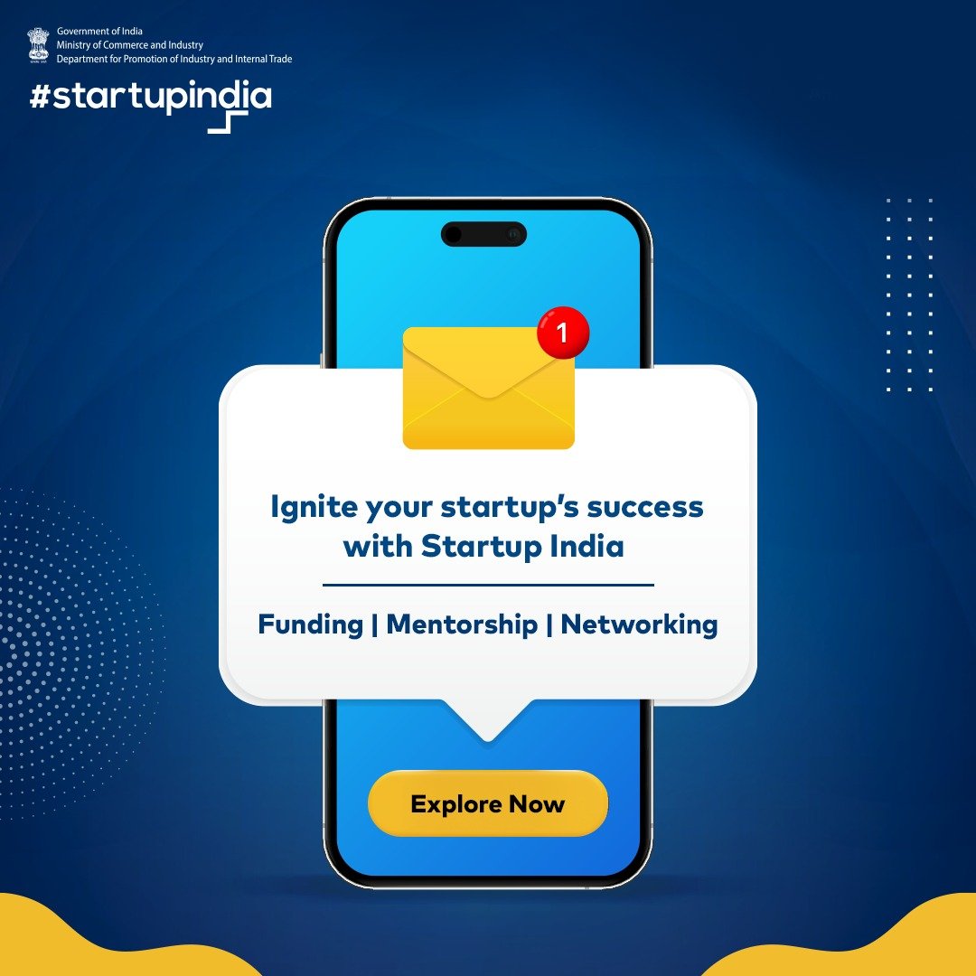 Fuel your startup journey with #StartupIndia. Get benefits like: - Funding - Mentorship - Networking Ready to thrive? Click to connect now: bit.ly/3SocVL6 #DPIIT #IndianStartups #Entrepreneurship #Innovation #Funding