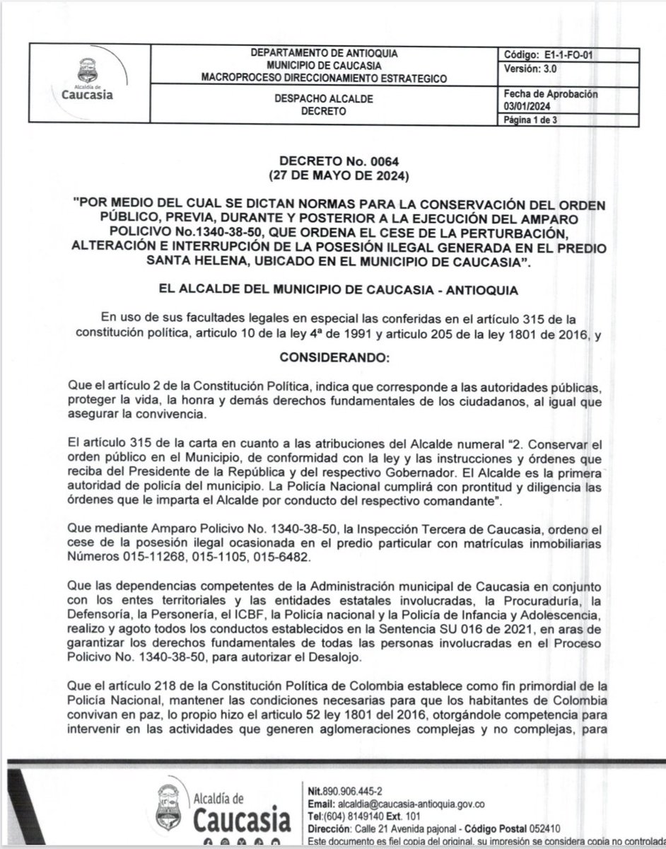 🟥⚠️Alerta⚠️🟥 Desalojo de la Hacienda Santa Helena vulnera derechos en Colombia: Sentencia SU016/21 de la @CConstitucional exige reubicación previa para población vulnerable en desalojos. ¡Pretender desalojar sin reubicación es un ataque a la reforma rural!