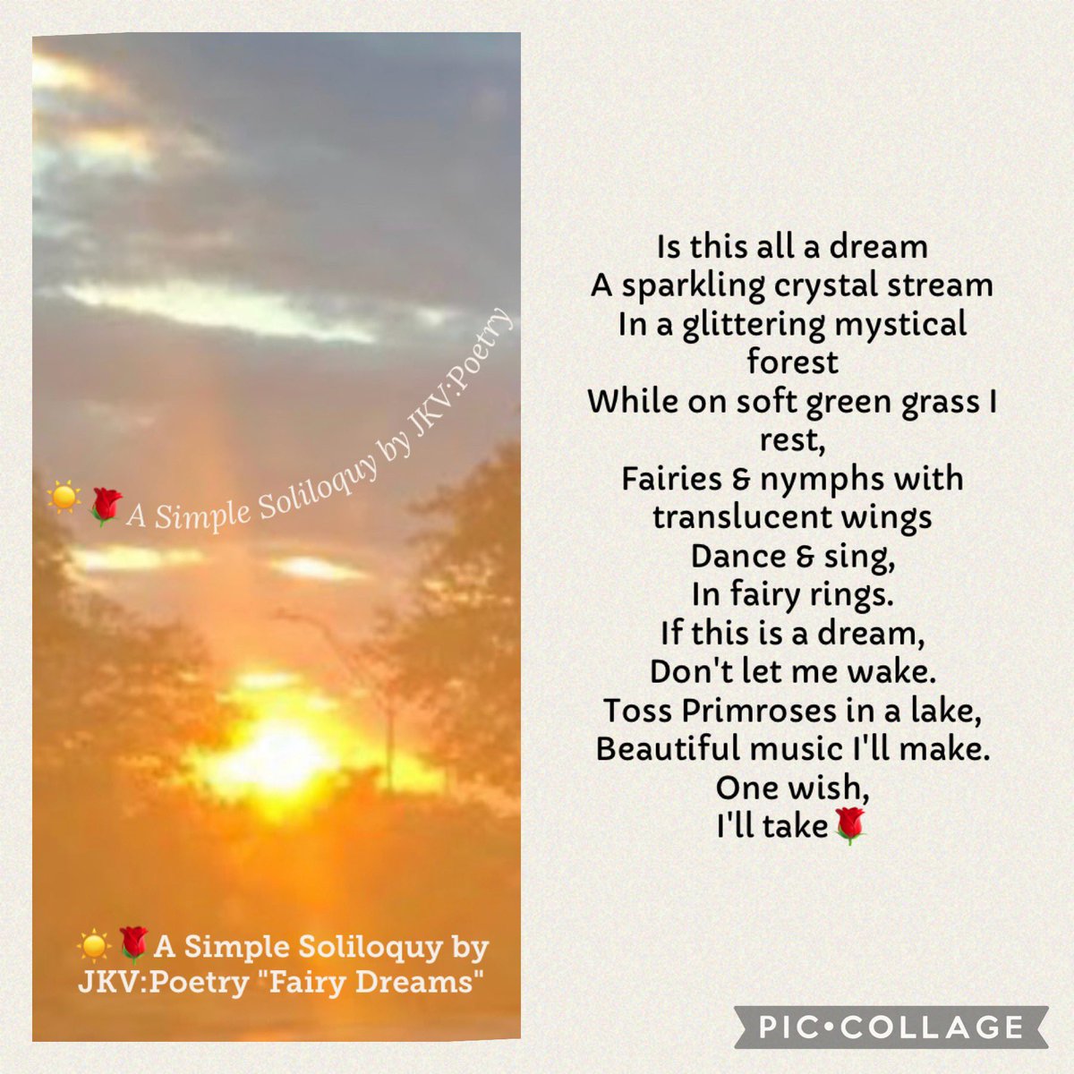 ☀️🌹A Simple Soliloquy by JKV:Poetry 'Fairy Dreams' #soliloquybyjkv #writersoftwitter #amwriting #poem #WritingCommunity #writers #writing #writerslife #poetrycommunity #poetry #writerscommunity #poetsoftwitter #creativewriting #micropoetry #POEMS #poet #poetrylovers