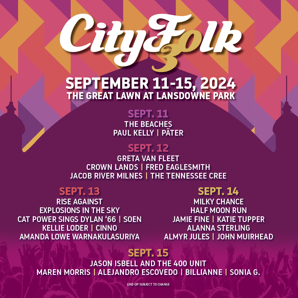 We are thrilled to announce our 30th Anniversary lineup!👇 5 days of amazing music 🎶on The Great Lawn at Lansdowne Park - September 11-15. 🎫 1-DAY PRESALE runs Weds., May 29th at 10AM. 11:59PM ET. Full details at: on.cityfolkfestival.com/trk/frhRb #CityFolk2024